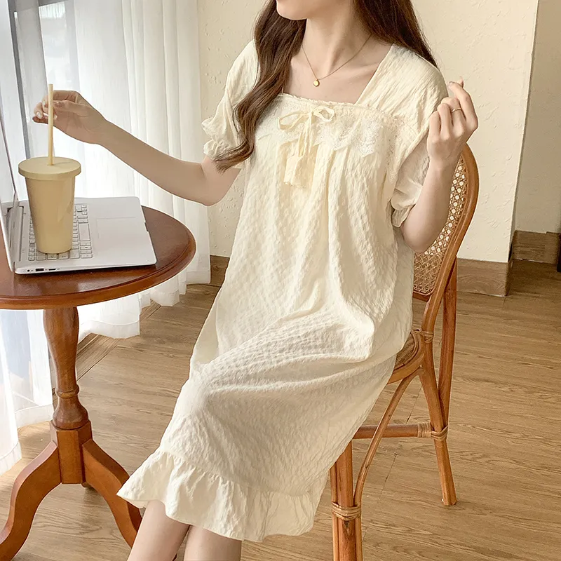 CAIHENGTONG Nightgown Women's Apricot-7