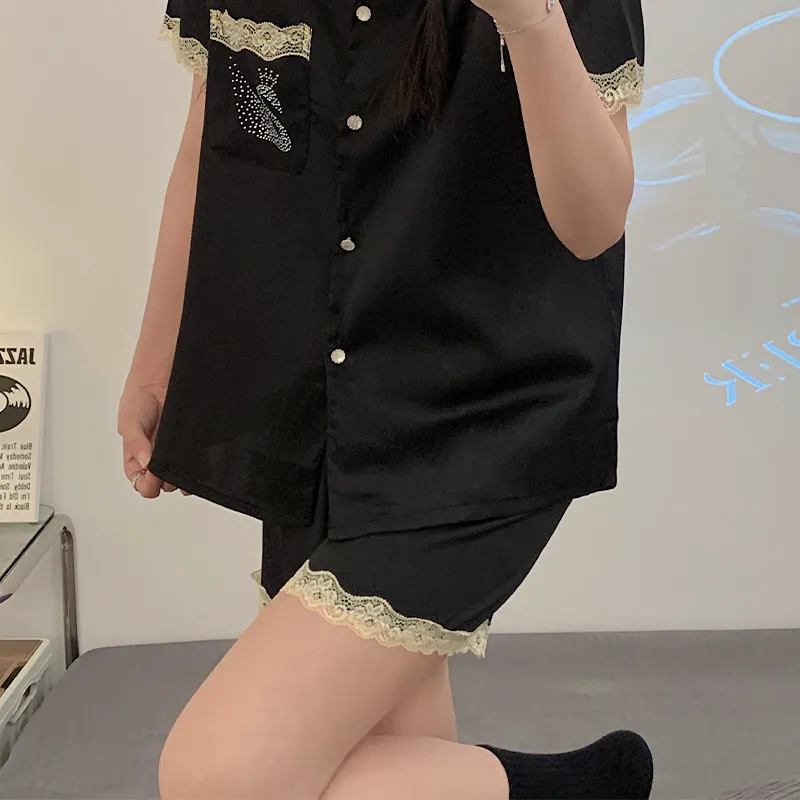 CAIHENGTONG Pajama Set Women's Black-3