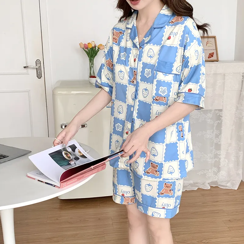 CAIHENGTONG Pajama Set Women's Blue-9
