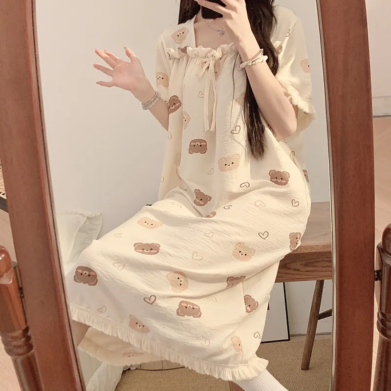 CAIHENGTONG Nightgown Women's Cream Apricot-3