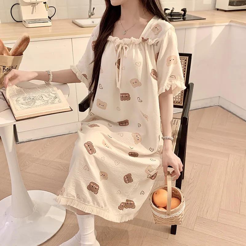 CAIHENGTONG Nightgown Women's Cream Apricot-6