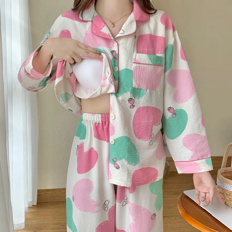 CAIHENGTONG Pajama Set Women's Multicolor Heart-3