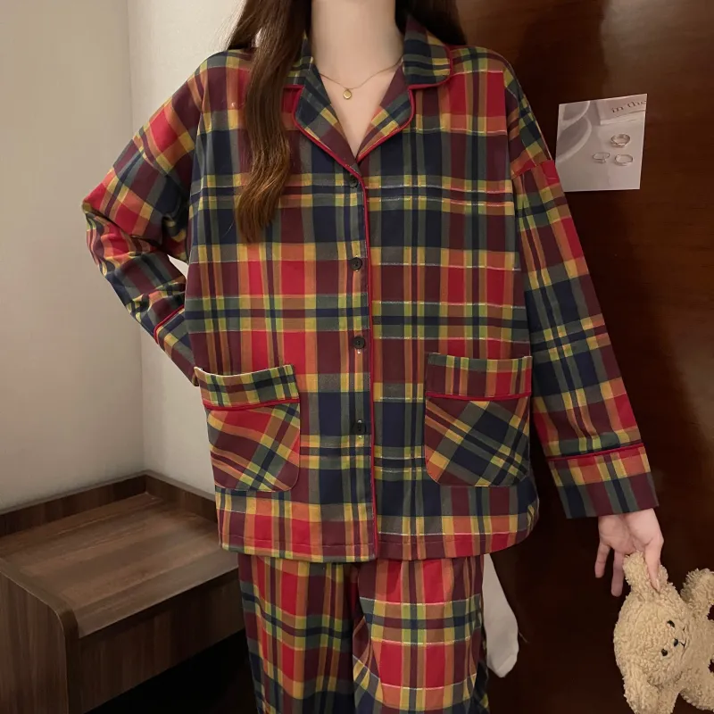 CAIHENGTONG Pajama Set Women's Red Plaid-6