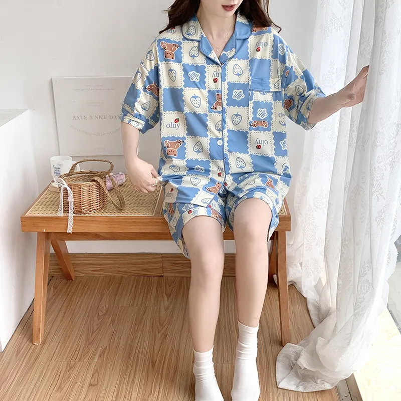CAIHENGTONG Pajama Set Women's Blue-12