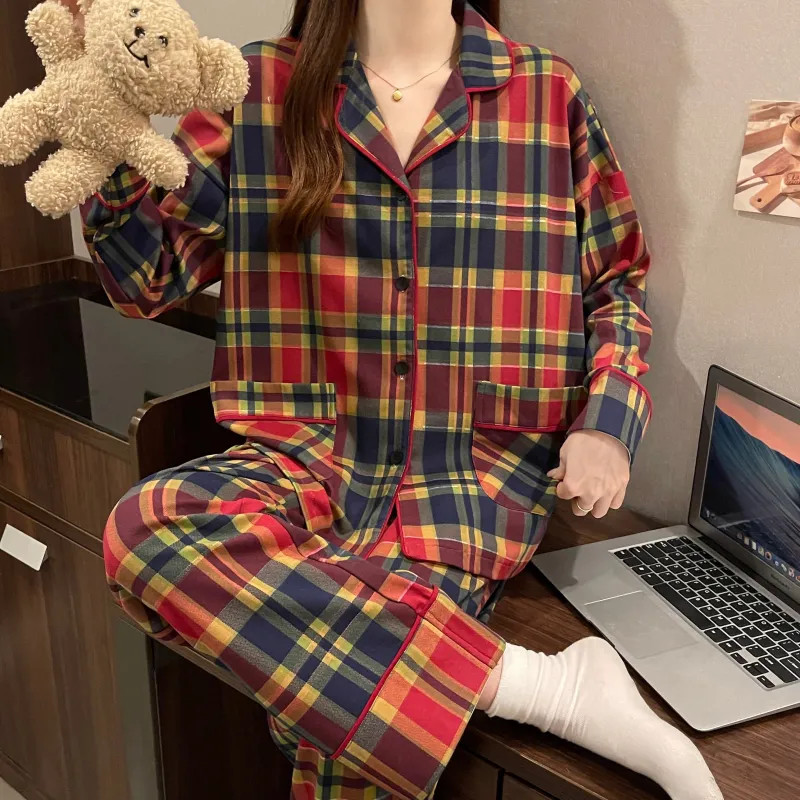CAIHENGTONG Pajama Set Women's Red Plaid-1