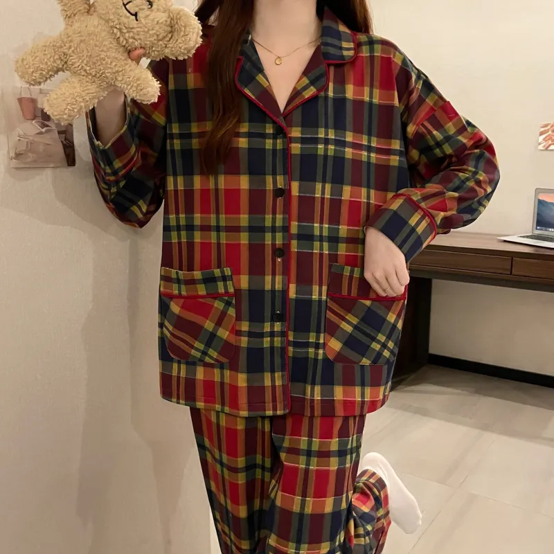 CAIHENGTONG Pajama Set Women's Red Plaid-9