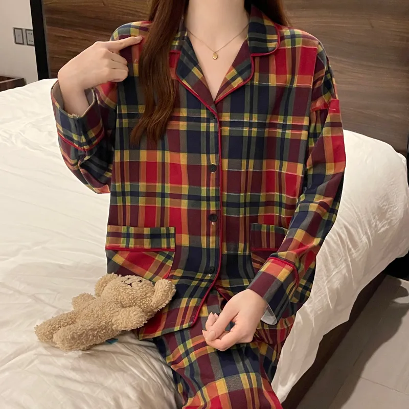 CAIHENGTONG Pajama Set Women's Red Plaid-12