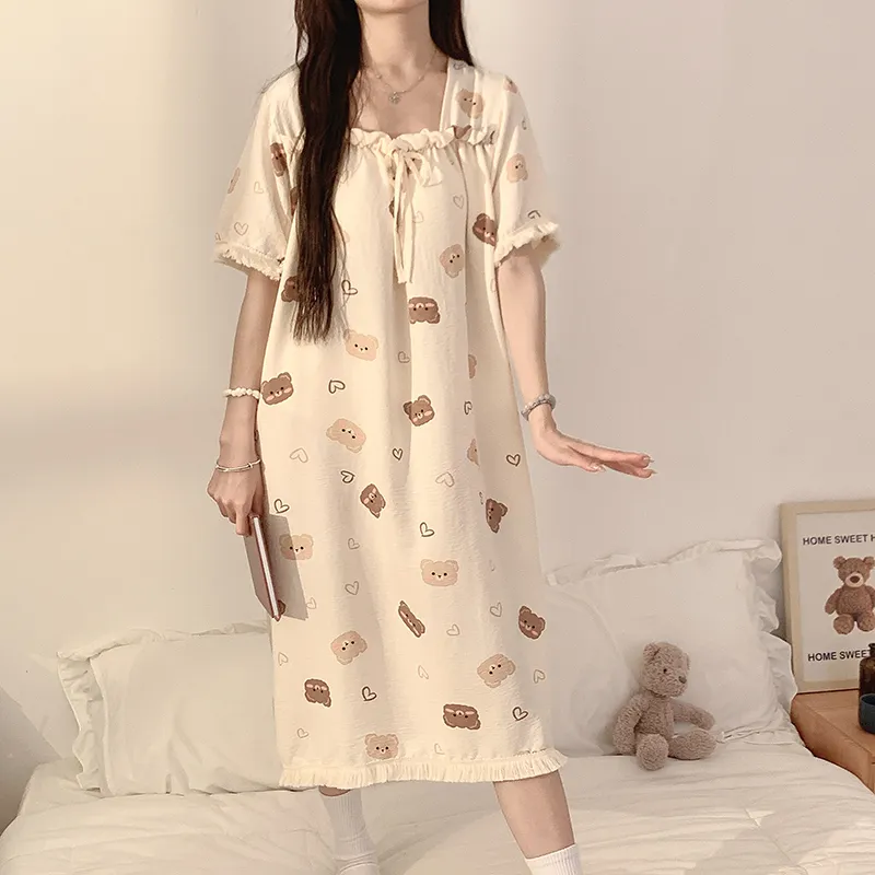 CAIHENGTONG Nightgown Women's Cream Apricot-7