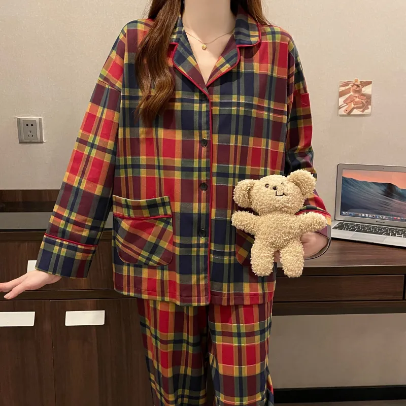 CAIHENGTONG Pajama Set Women's Red Plaid-4