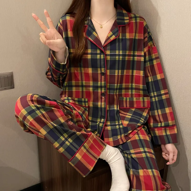 CAIHENGTONG Pajama Set Women's Red Plaid-5