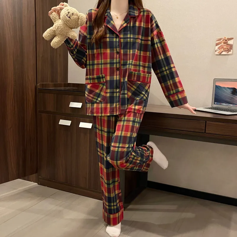 CAIHENGTONG Pajama Set Women's Red Plaid-15