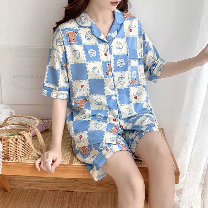 CAIHENGTONG Pajama Set Women's Blue-13