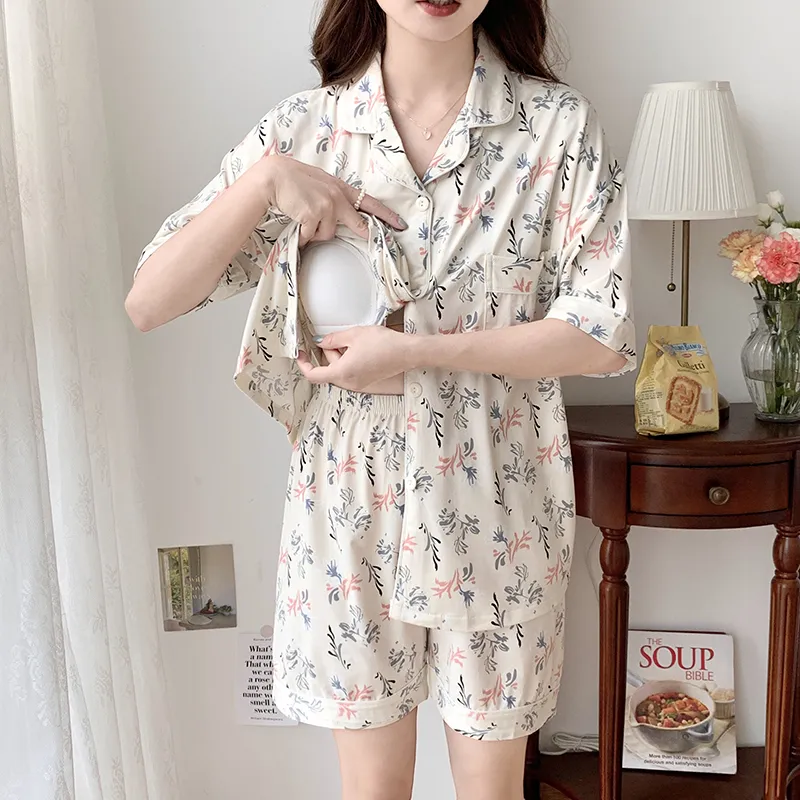 CAIHENGTONG Pajama Set Women's All Over Print Floral-14