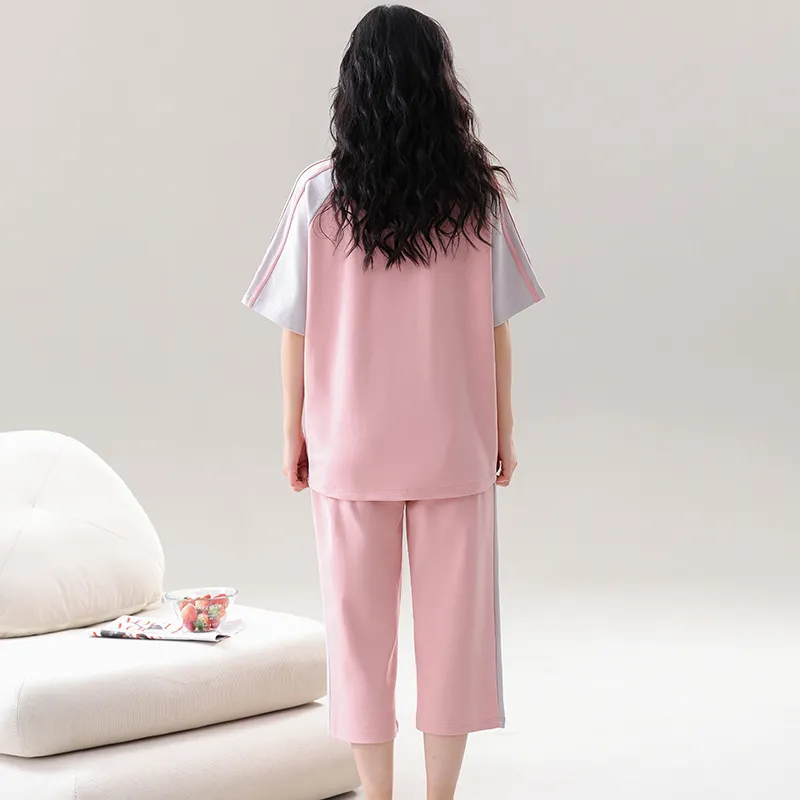 CAIHENGTONG Pajama Set Women's Pink Gray-4