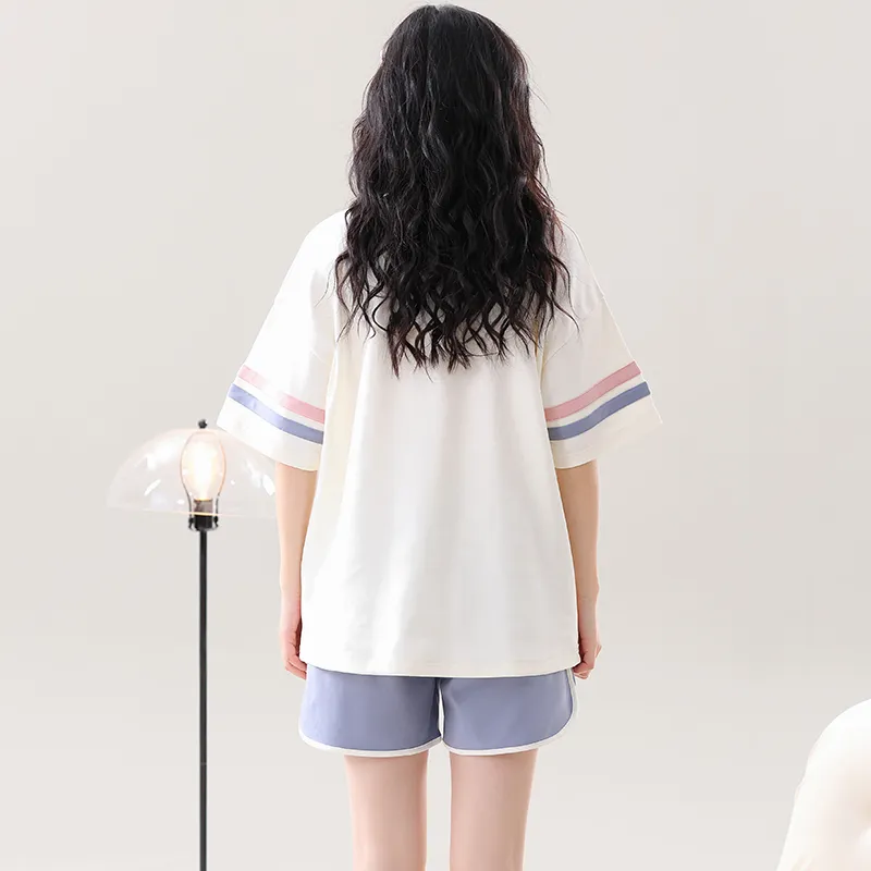 CAIHENGTONG Pajama Set Women's Beige Blue-1