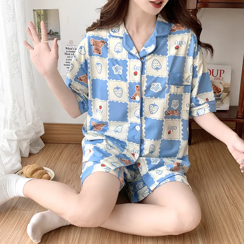 CAIHENGTONG Pajama Set Women's Blue-8