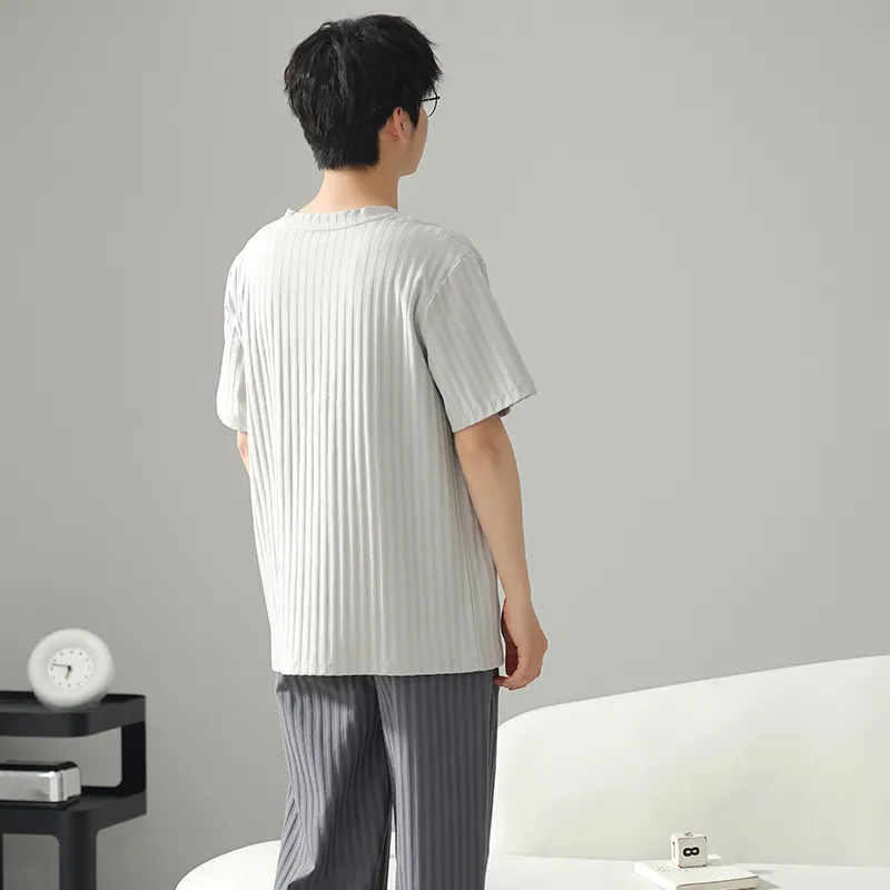 CAIHENGTONG Spring Fall And Summer Pajama Set Men's Gray-1