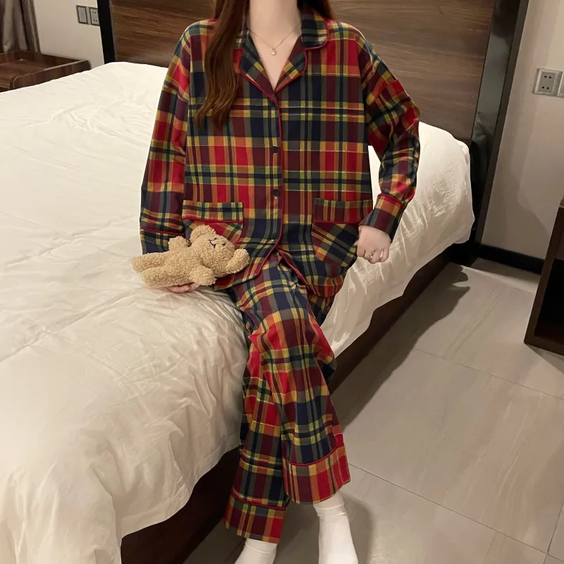 CAIHENGTONG Pajama Set Women's Red Plaid-14