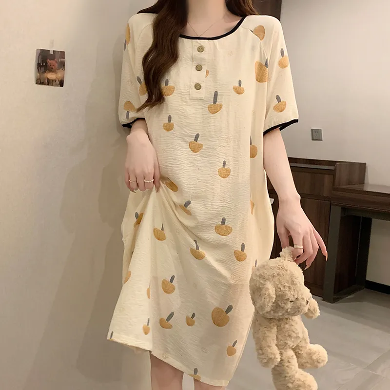 CAIHENGTONG Nightgown Women's Apricot-2
