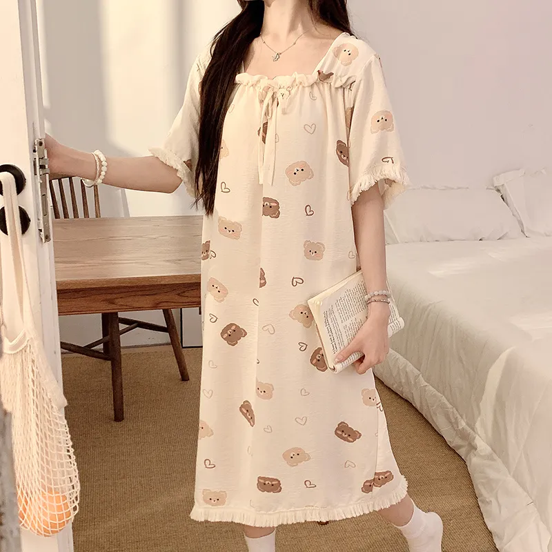 CAIHENGTONG Nightgown Women's Cream Apricot-8