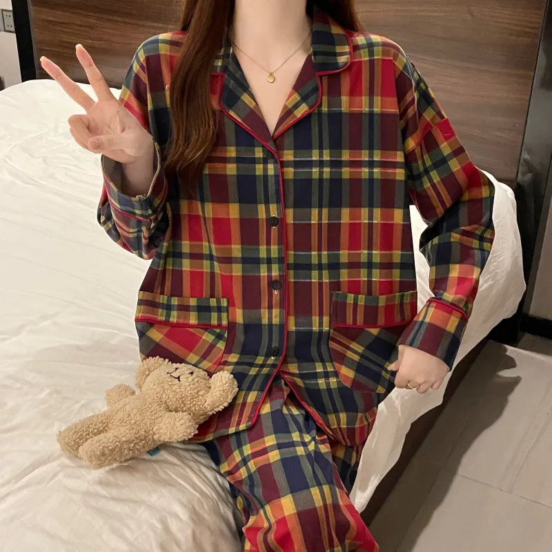 CAIHENGTONG Pajama Set Women's Red Plaid-13