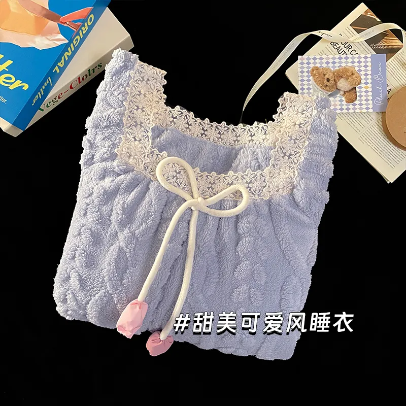 CAIHENGTONG Nightgown Women's Bowknot Blue-1