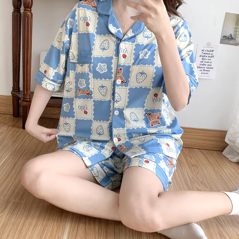 CAIHENGTONG Pajama Set Women's Blue-3