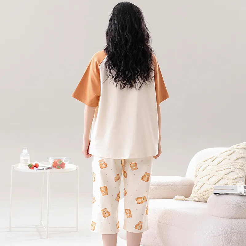 CAIHENGTONG Pajama Set Women's Apricot & Orange-1
