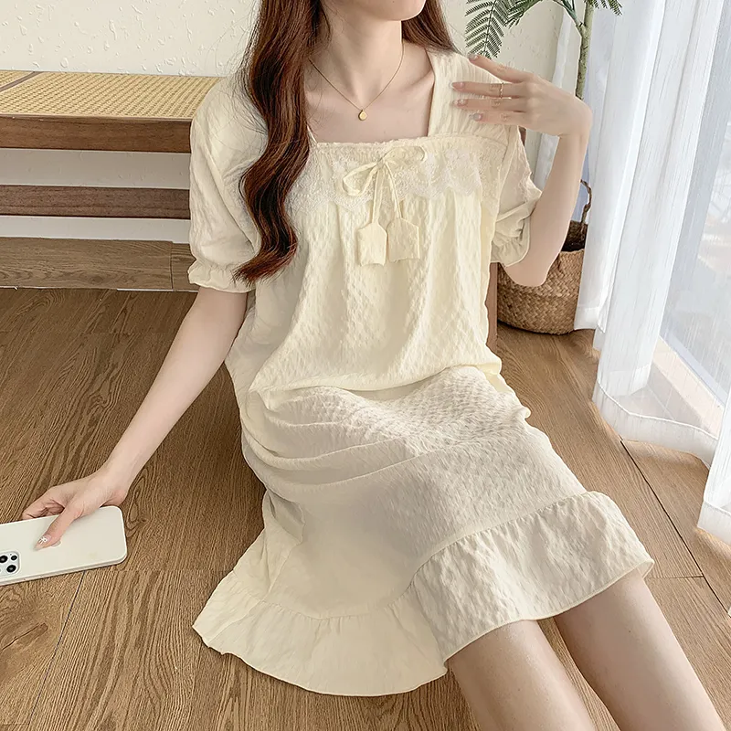 CAIHENGTONG Nightgown Women's Apricot-6