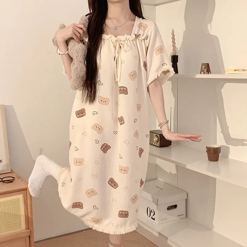 CAIHENGTONG Nightgown Women's Cream Apricot-11