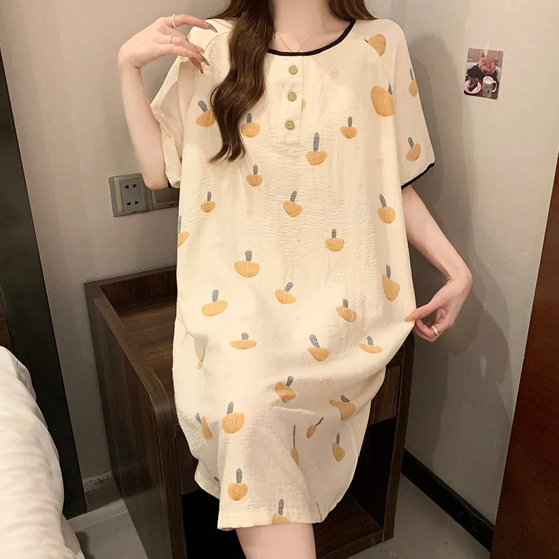 CAIHENGTONG Nightgown Women's Apricot-4