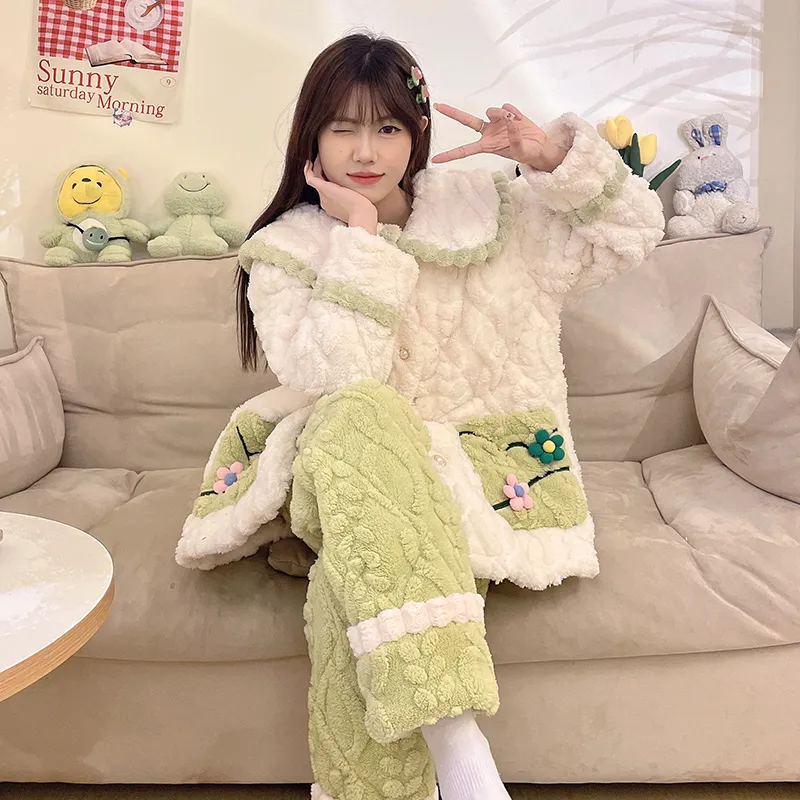 CAIHENGTONG Pajama Set Women's Apricot Green-2