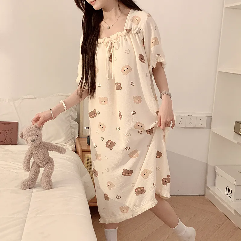 CAIHENGTONG Nightgown Women's Cream Apricot-12