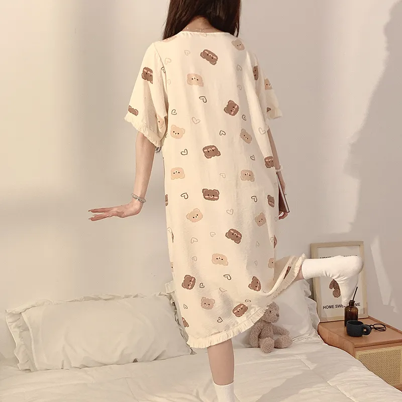 CAIHENGTONG Nightgown Women's Cream Apricot-10