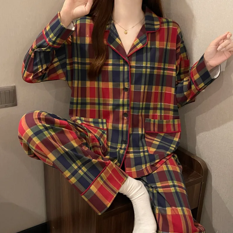 CAIHENGTONG Pajama Set Women's Red Plaid-10