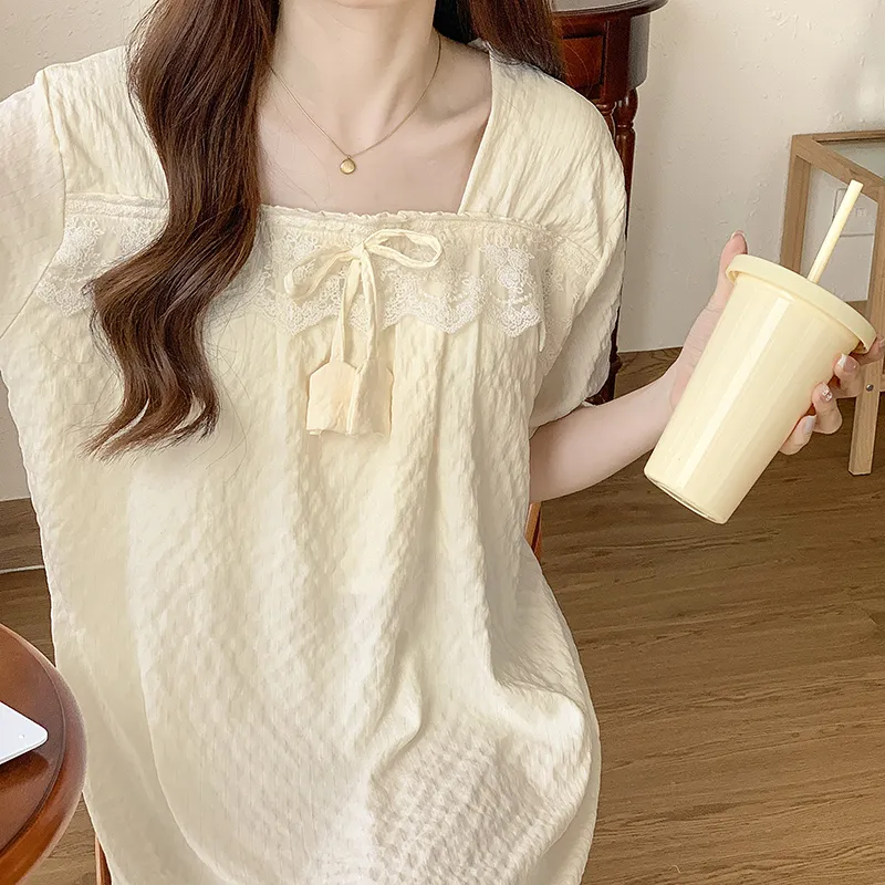 CAIHENGTONG Nightgown Women's Apricot-4