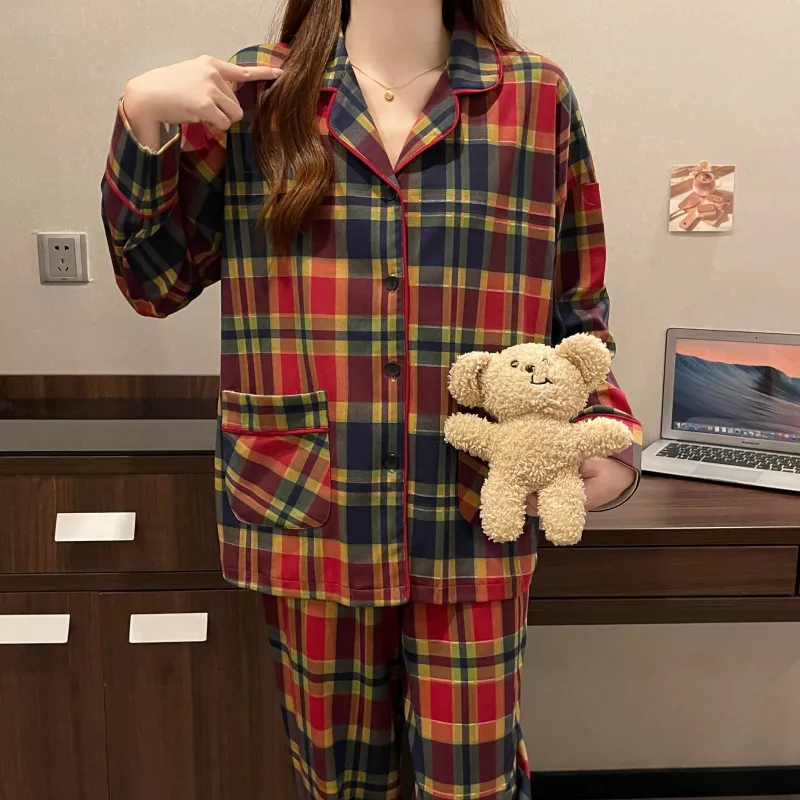 CAIHENGTONG Pajama Set Women's Red Plaid-8