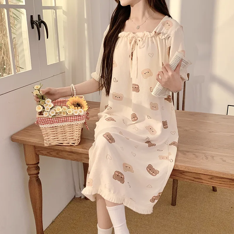 CAIHENGTONG Nightgown Women's Cream Apricot-5