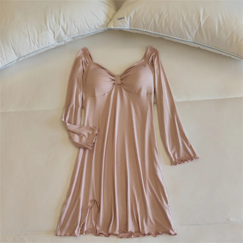 CAIHENGTONG Nightgown Women's Nude Pink-1