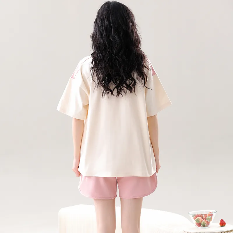 CAIHENGTONG Pajama Set Women's Pink Beige-3