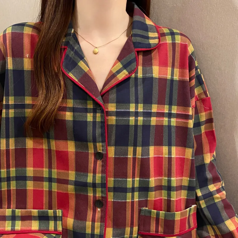CAIHENGTONG Pajama Set Women's Red Plaid-2