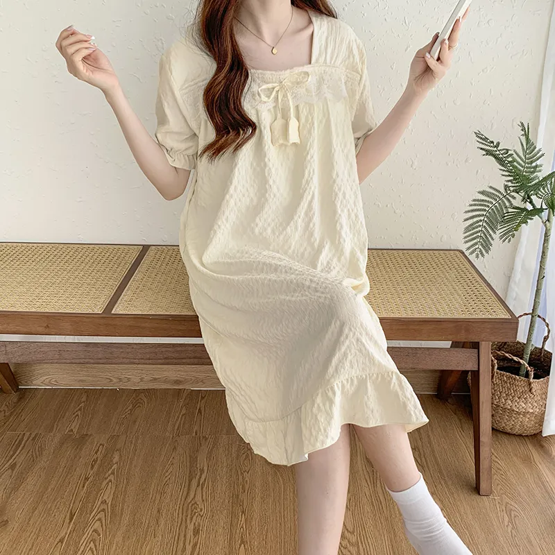 CAIHENGTONG Nightgown Women's Apricot-5