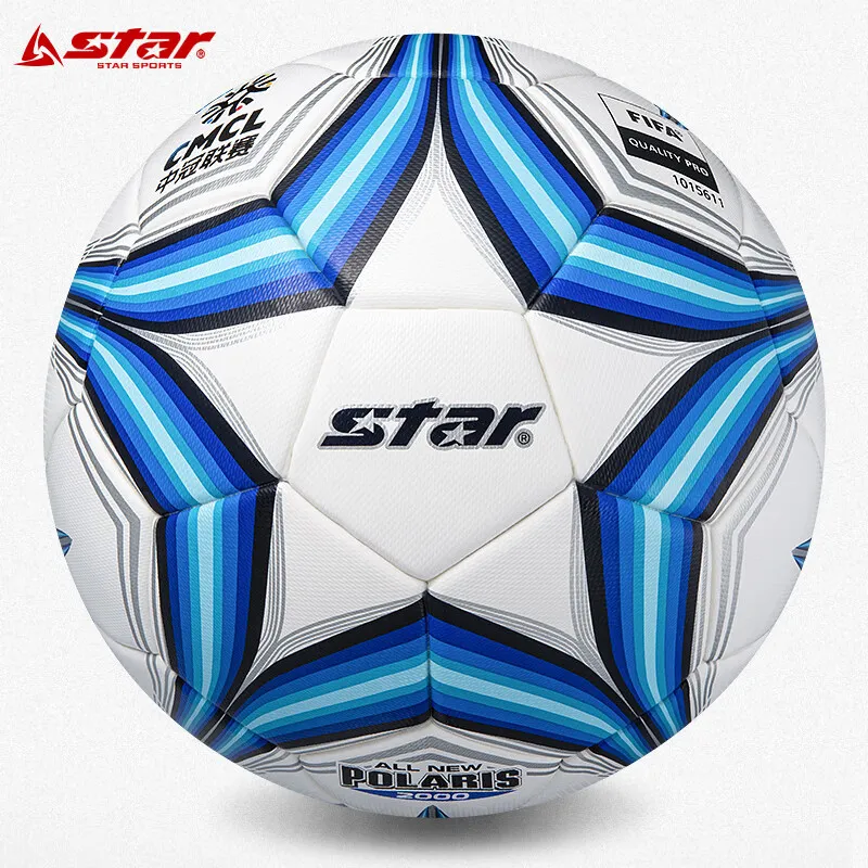 Star Size 5 Soccer Microfiber Synthetic Leather Seamless Thermal bonding Unisex White Blue-3