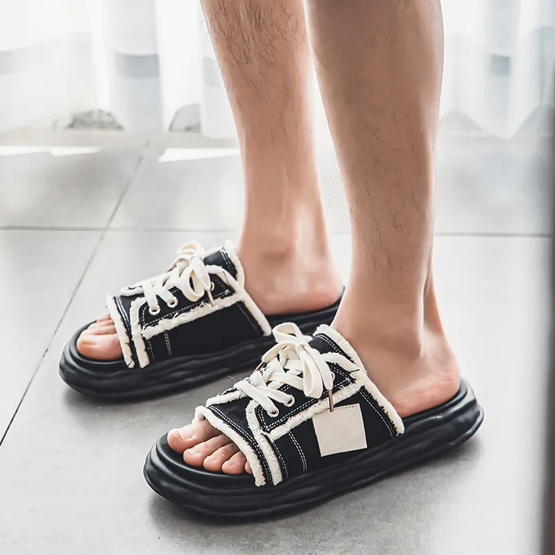 MILLIE'S Leather Patchwork Cuffed Abrasion Resistant Slide Slippers Men's Black-3