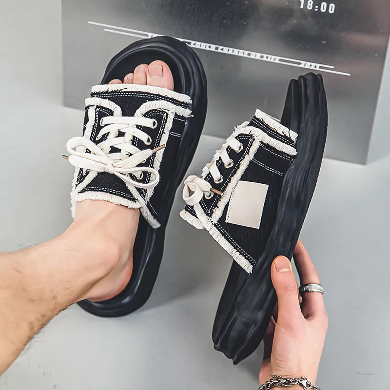 MILLIE'S Leather Patchwork Cuffed Abrasion Resistant Slide Slippers Men's Black-6