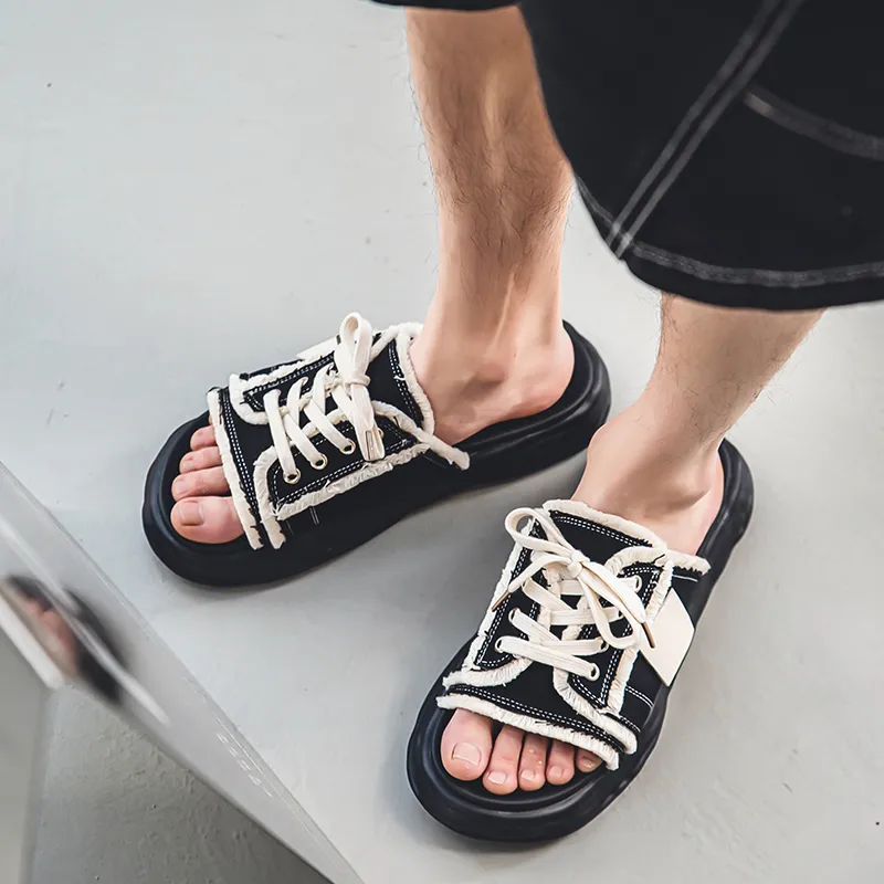 MILLIE'S Leather Patchwork Cuffed Abrasion Resistant Slide Slippers Men's Black-1
