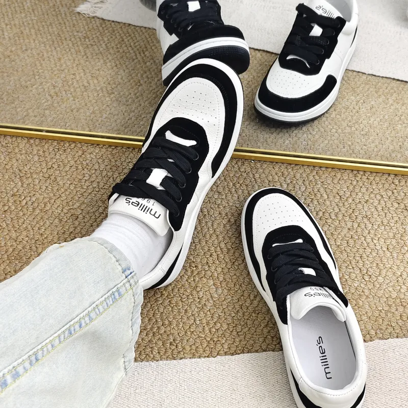 MILLIE'S Abrasion Resistant Low Top Skateboard Shoes Men's White Black-3