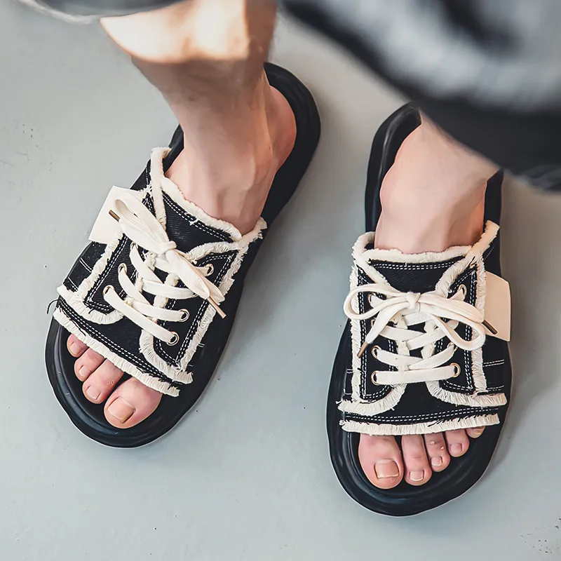 MILLIE'S Leather Patchwork Cuffed Abrasion Resistant Slide Slippers Men's Black-2