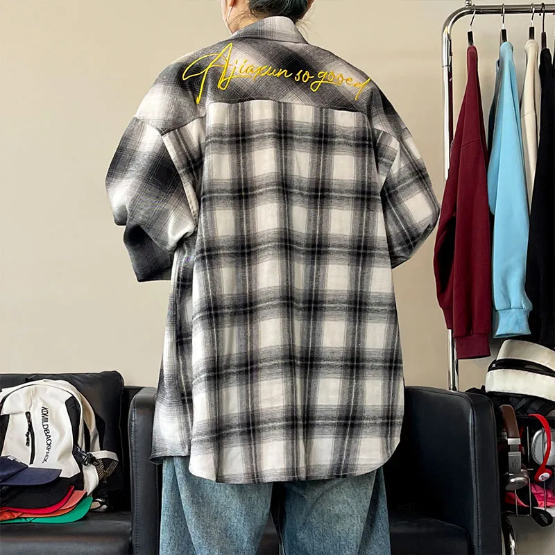 NEAR HERE Shirt Unisex Black Plaid-2
