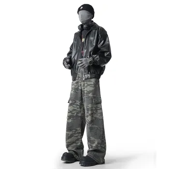 NEAR HERE Jeans Unisex Green Camouflage